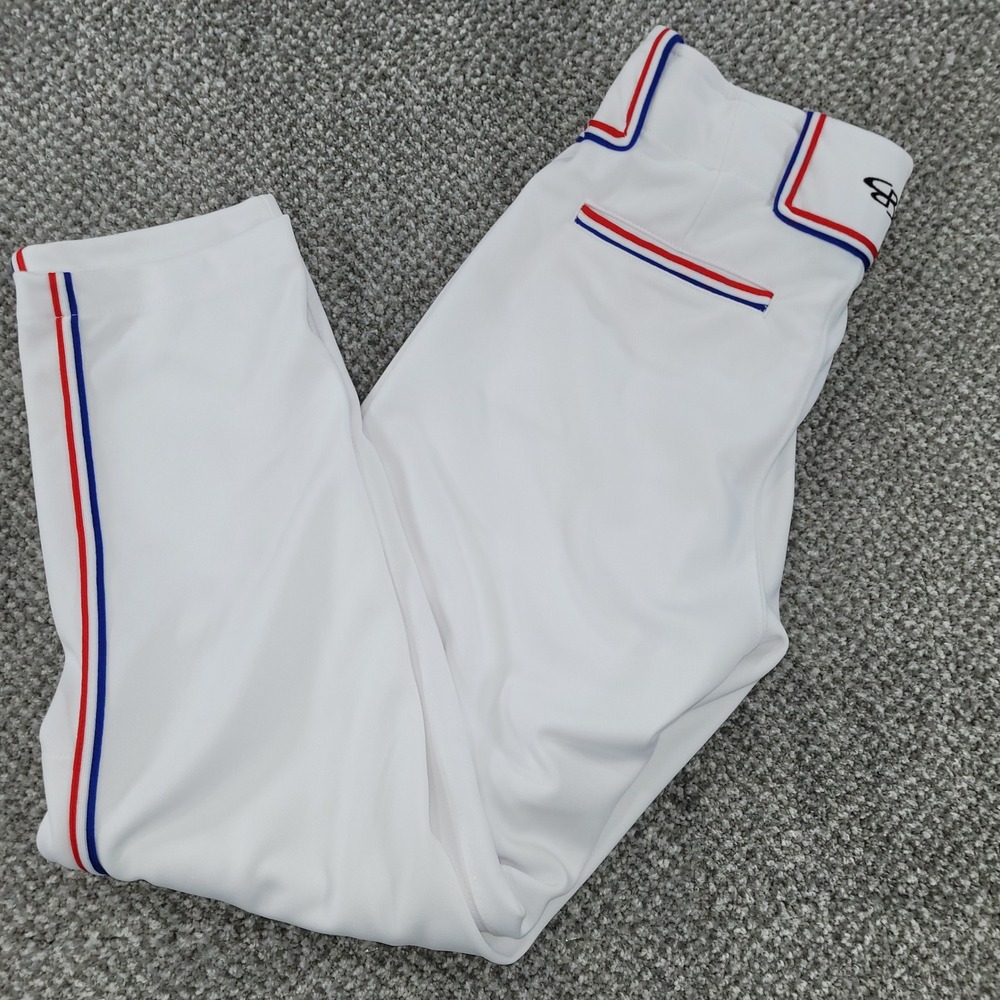 Boombah‎ Mens Baseball Pants White Red Blue Piping Softball Size 30x28